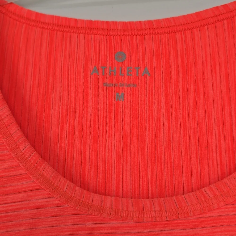 Athleta Women's Neon Orange Shadow Stripe Chi Tee- M - Picture 2 of 6